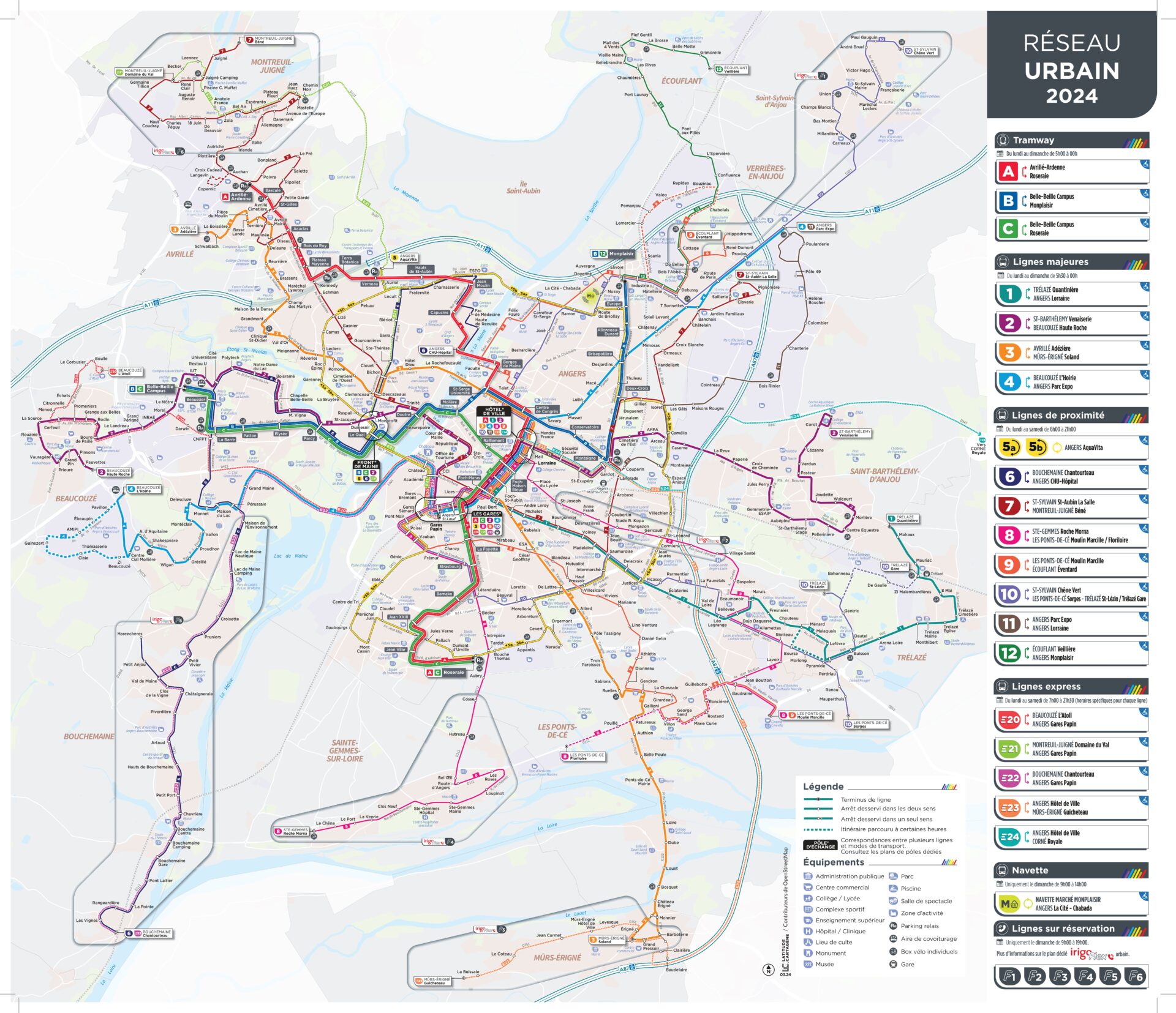 Réseau de bus Irigo à Angers, desservant 12 communes avec des supports d'affichage publicitaire.